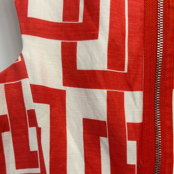 Milly of New York red & white geometric sleeveless linen/silk mini dress size 4 - Picture 5 of 10